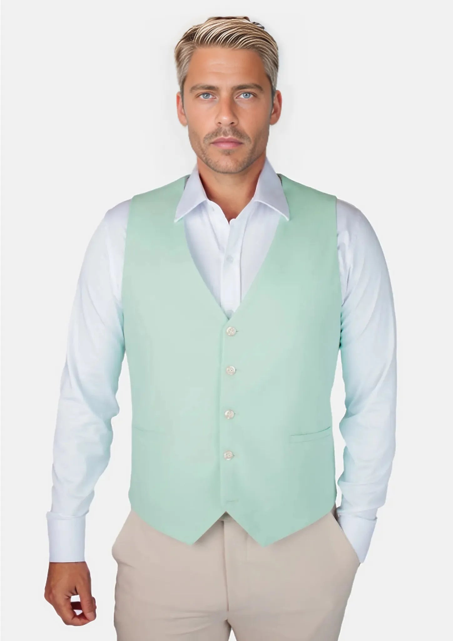 outdoor activity vests for men -Mint Green Linen Blend Vest