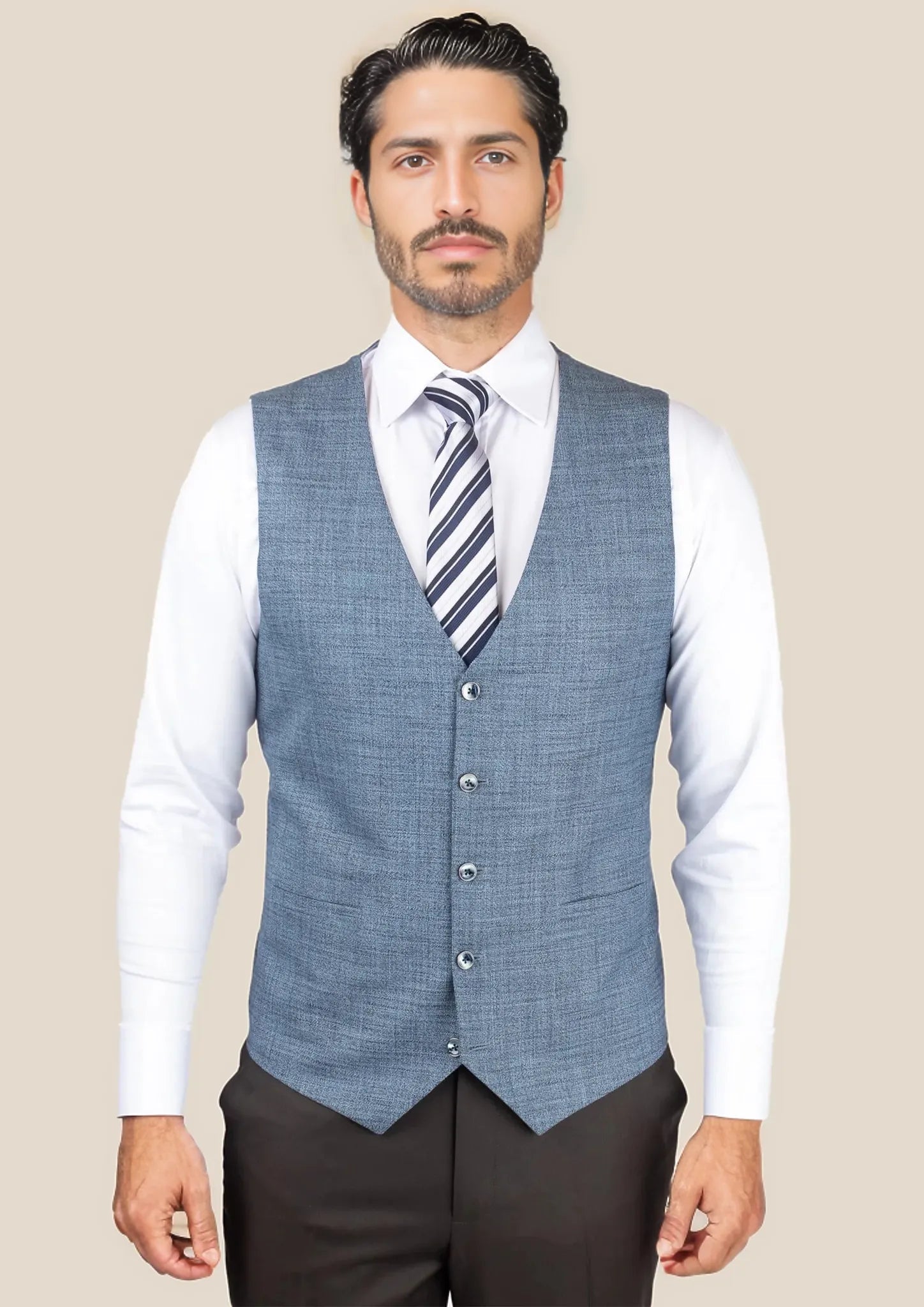 stylish waistcoats for men -Mid Blue Hopsack Vest