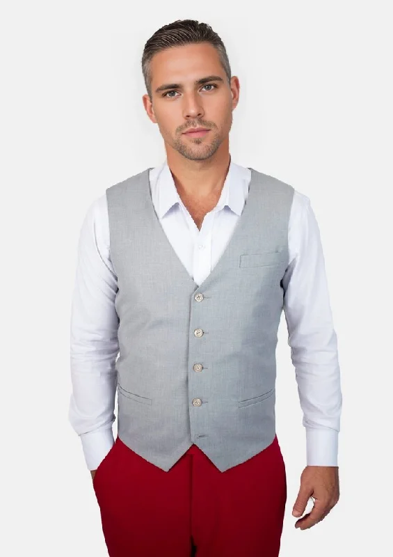 men's black vests for formal wear -Powder Grey Twill Vest