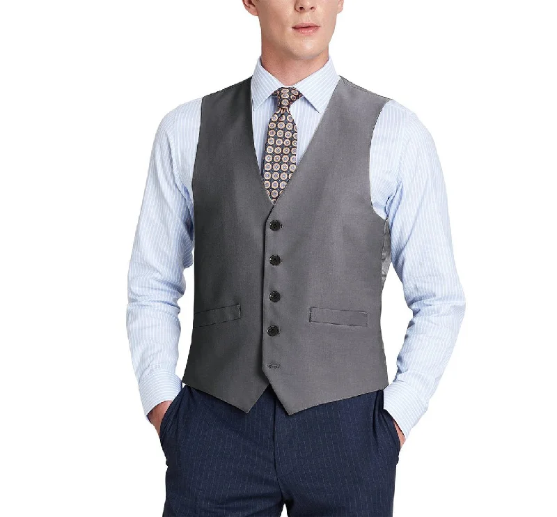 sleek vests for men -Alessandro Vitello by Renoir Dark Grey Wool Suit Vest Regular Fit Dress Suit Waistcoat 508-3