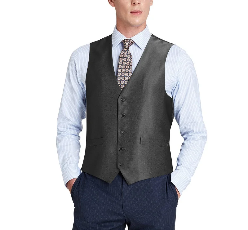 men's plaid vests -Alessandro Vitello by Renoir Black Formal Regular Fit Suit Vest Sharkskin Waistcoat 207-1