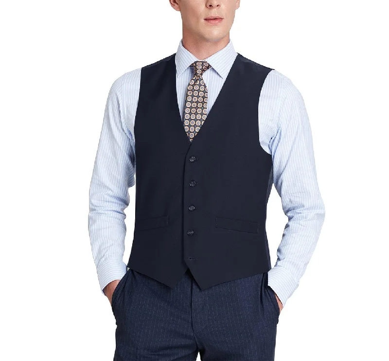 men's vests with zippers -Alessandro Vitello by Renoir Dark Navy Wool Suit Vest Regular Fit Dress Suit Waistcoat 508-2