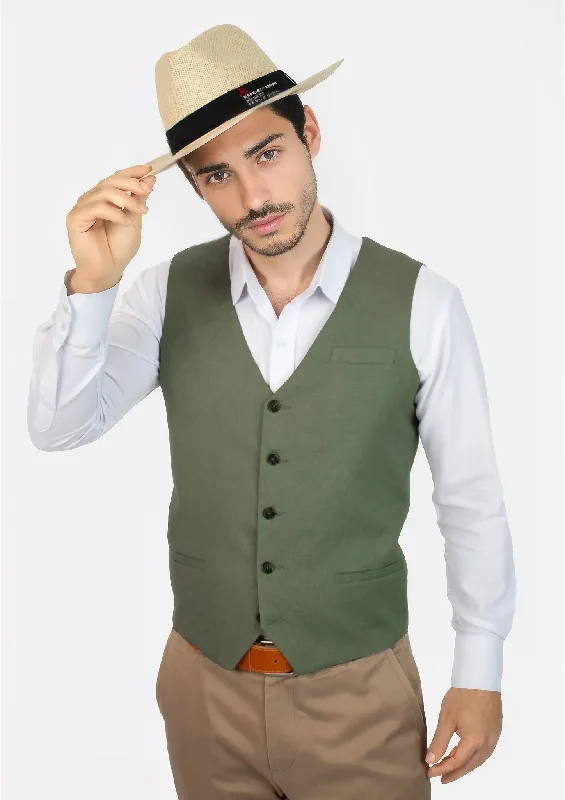 men's formal vests -Juniper Green Linen Vest