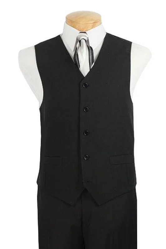 classic waistcoats for men -Single Breasted 5 Buttons Solid Color Vest - Black