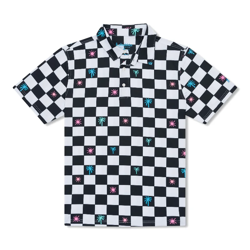 lightweight polo shirts for sports -Chubbies The Check Me Out Performance Polo Shirt - Black - Pattern Base (Plaids)