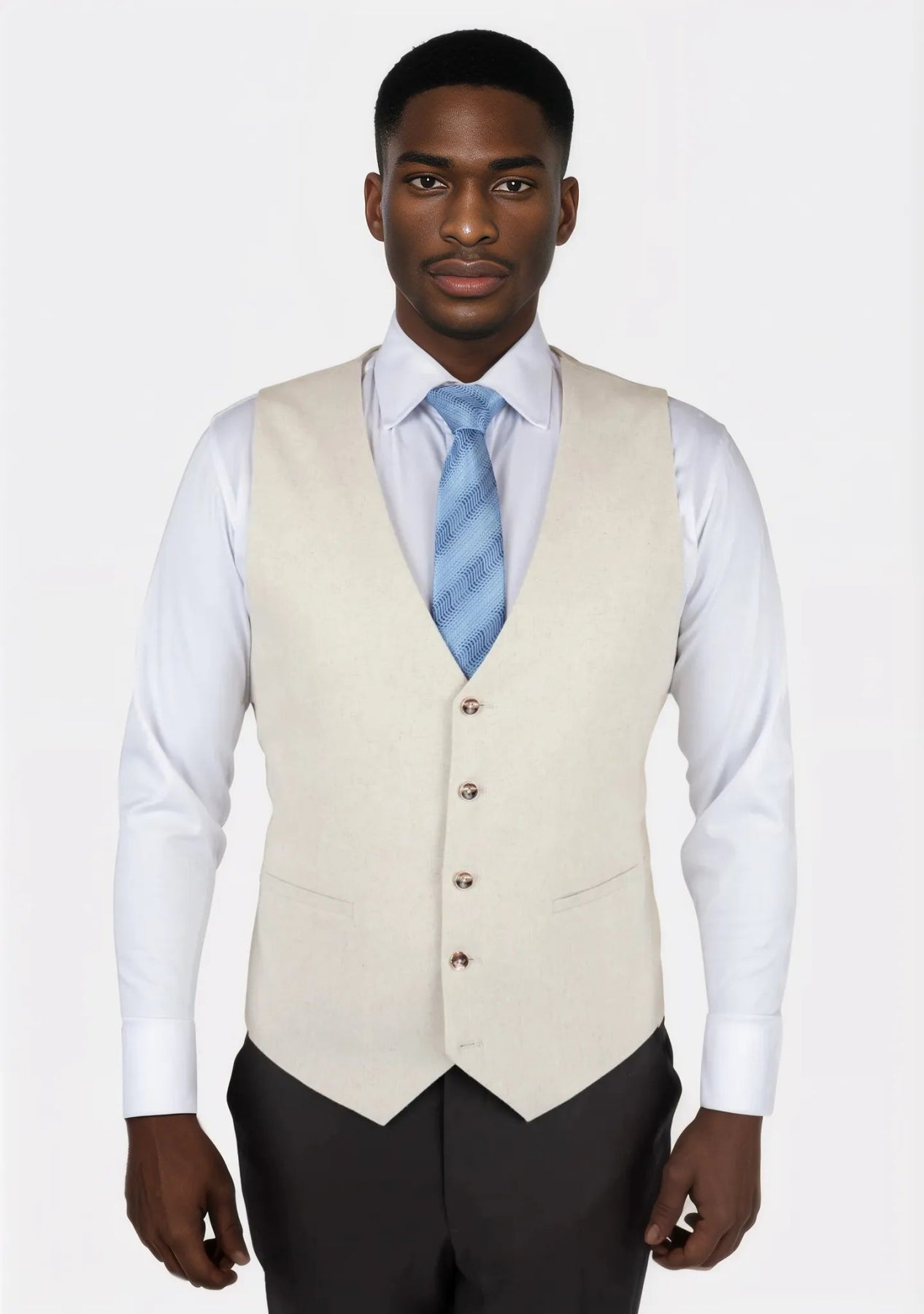 men's slim-fit sleeveless vests -Sand Linen Blend Vest