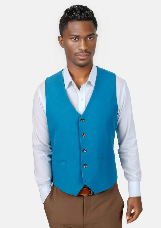 button-up waistcoats for men -Sapphire Blue Vest