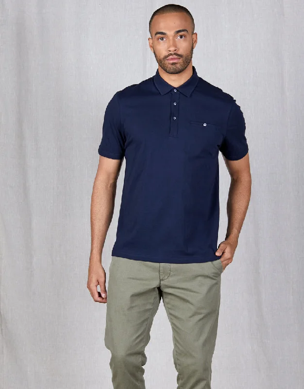 fitted polo shirts for men -Portofino Navy Short Sleeve Polo Shirt