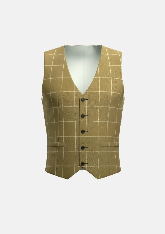 men's vest for weddings -Gold Windowpane Vest