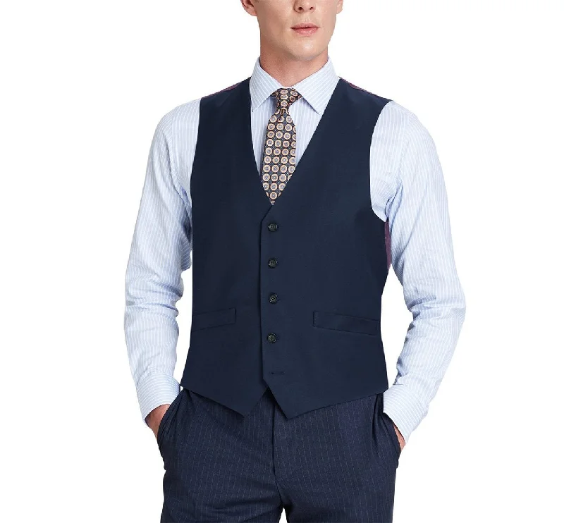 men's casual plaid vests -Alessandro Vitello by Renoir Blue Wool Suit Vest Regular Fit Dress Suit Waistcoat 508-19