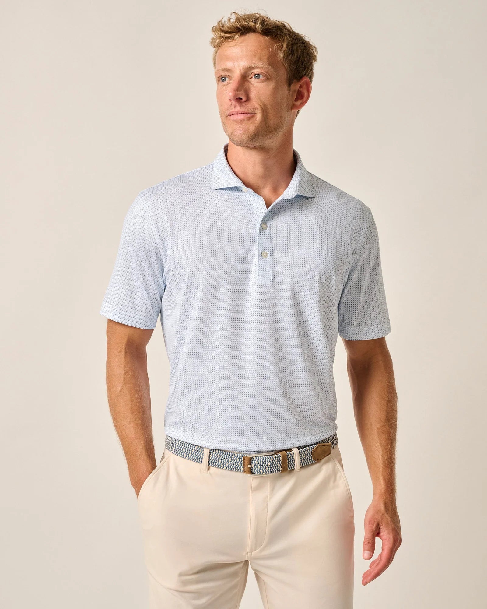 men's classic ribbed polo shirts -Johnnie-O Tee Time Prep-Formance Polo Shirt - Barrels Blue