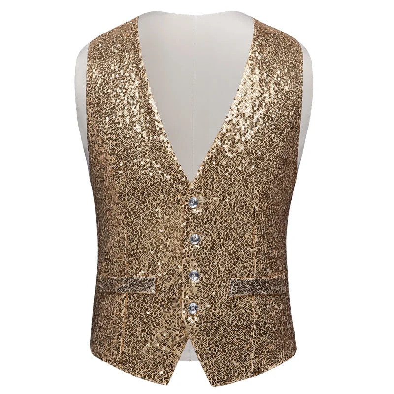 trendy vests for men -Men's Sequin Fashion Vest Gold