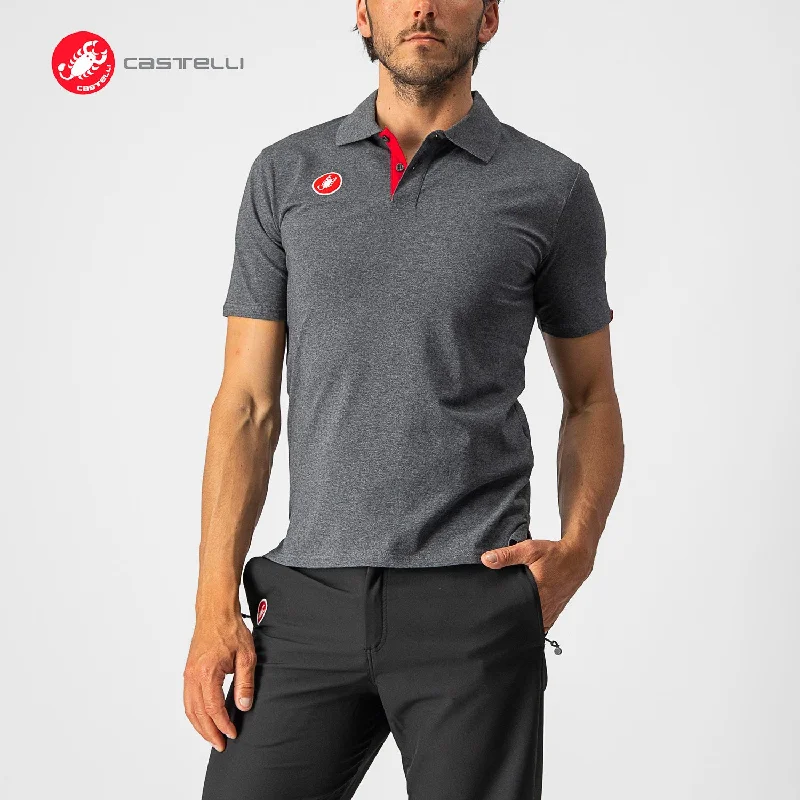 men's luxury polo shirts -Castelli RACE DAY POLO SHIRT : MELANGE GREY