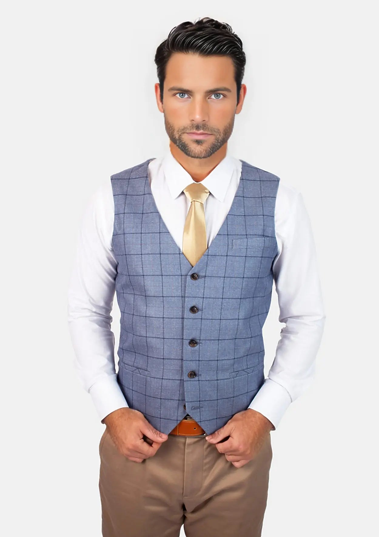 cotton vest jackets for men -Carolina Blue Windowpane Vest