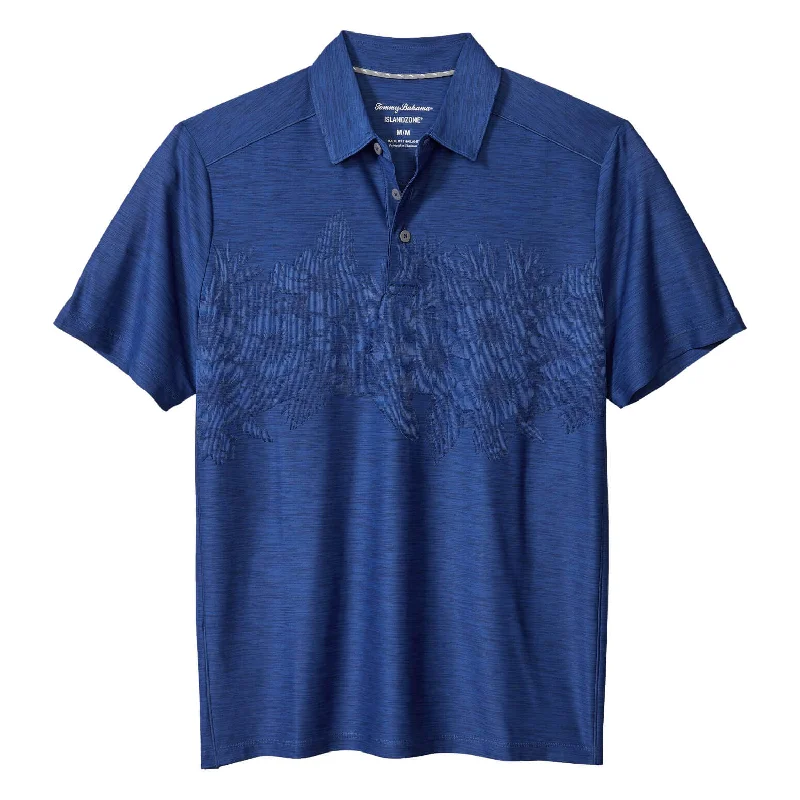 premium polo shirts for men -Tommy Bahama IslandZone Palm Coast Hibiscus Border Polo Shirt - Kingdom Blue