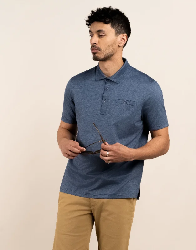 men's patterned polo shirts -Portofino Denim Blue Marle Polo Shirt