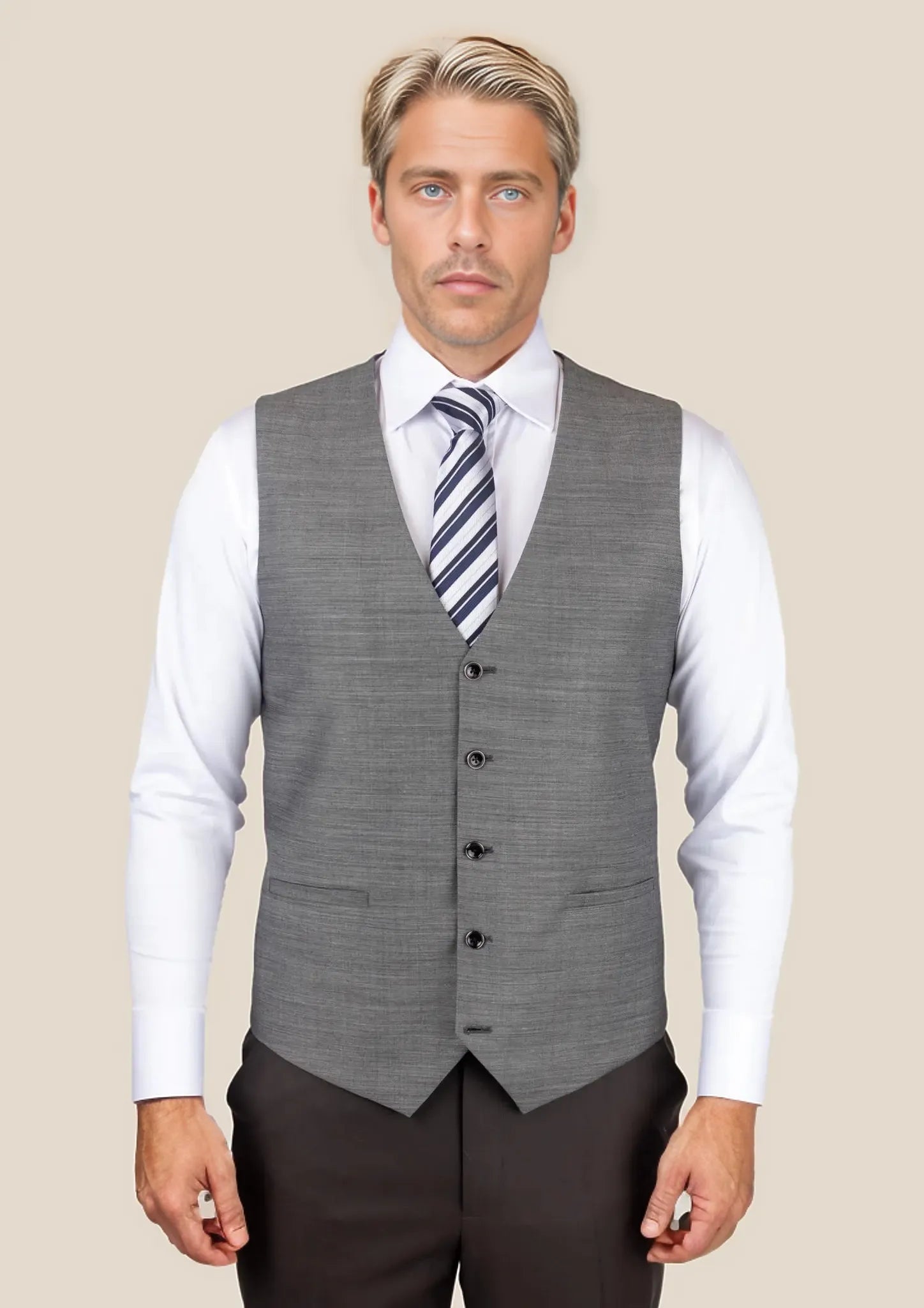 designer vests for men -Granite Grey Birdseye Vest