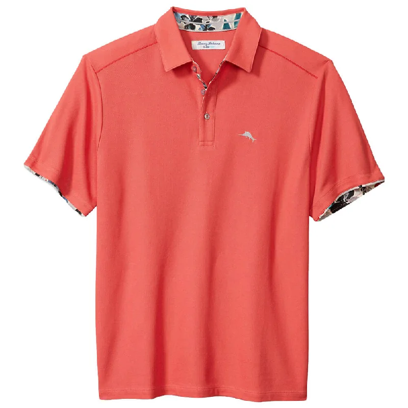 men's cotton blend polo shirts -Tommy Bahama IslandZone Tropicano Blooms Five O'Clock Polo Shirt - Coral Reef