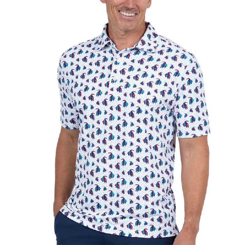 men's classic polo shirts -IBKUL Mens Angel Fish Polo Shirt - Watermelon/Turquoise/White/Ink