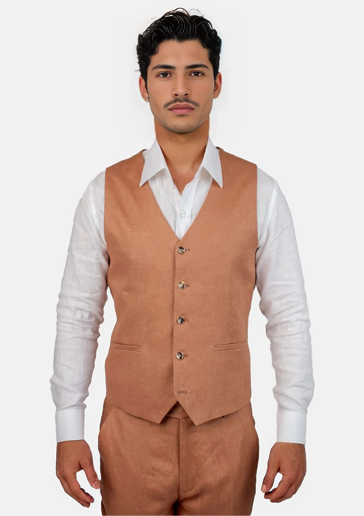 dress waistcoats for men -Amber Brown Linen Vest