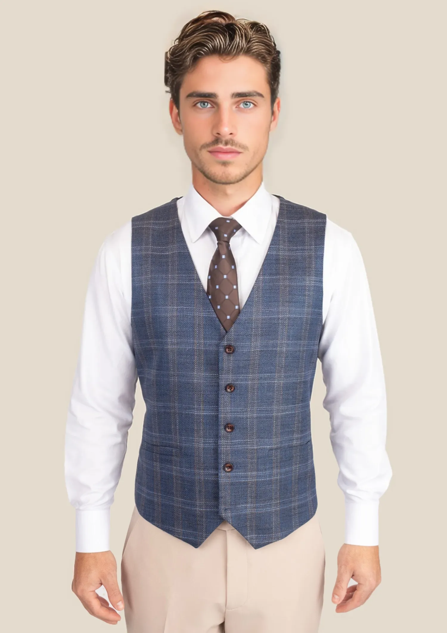 men's casual waistcoats -Deep Cobalt Blue Plaid Vest