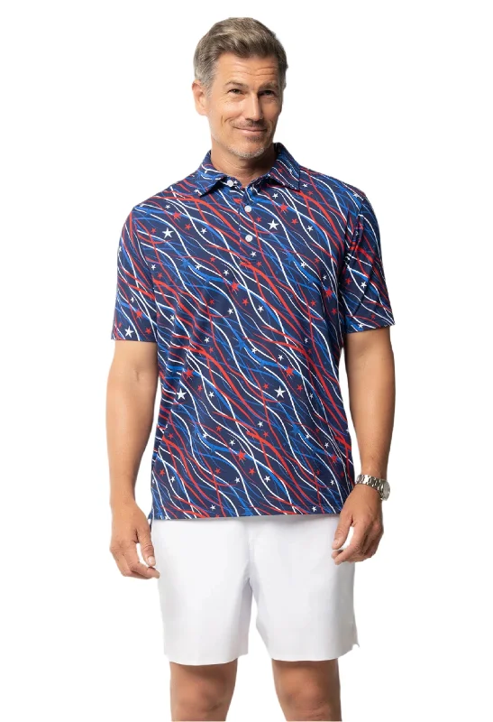 formal polo shirts for men -IBKUL Mens Patriot Polo Shirt - Confetti Navy