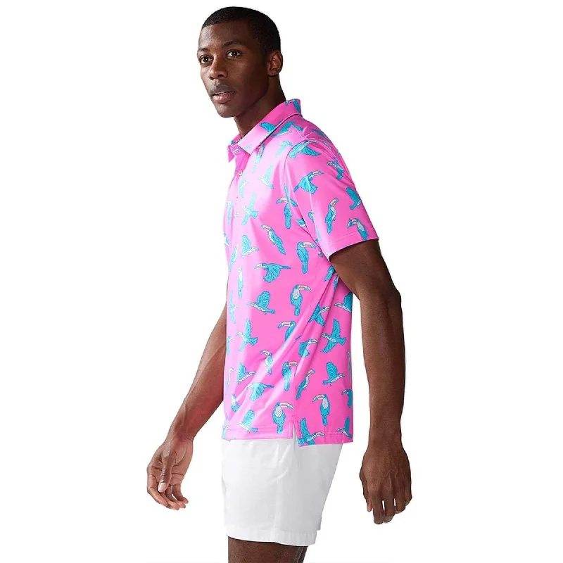 men's luxury cotton polo shirts -Chubbies The Toucan Do It Performance Polo Shirt - Bright Pink