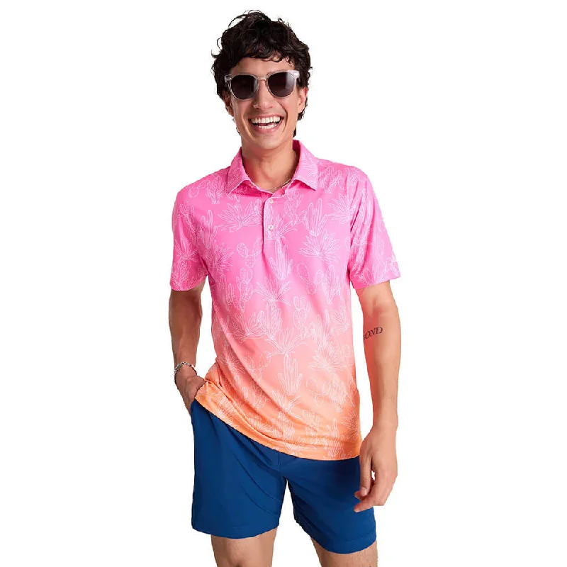 men's luxury polo shirts -Chubbies The Sunset Succulent Performance Polo Shirt - Bright Pink