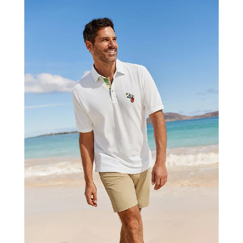 men's striped polo shirts -Tommy Bahama Big & Tall Islandzone Disney Postcard To Paradise Five Polo Shirt - Bright White