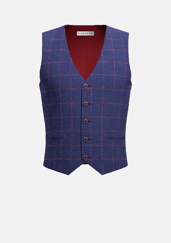 men's sporty vests -Indigo Blue Windowpane Vest