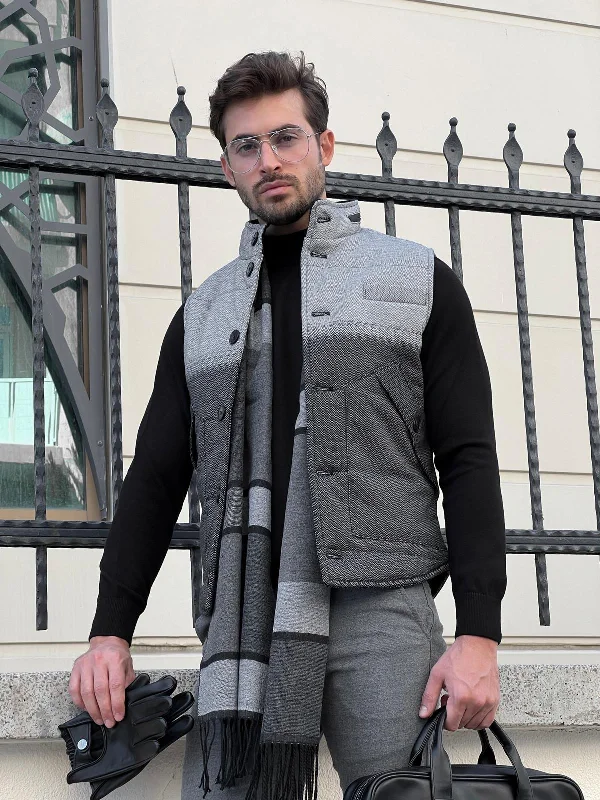 men's vest for weddings -Bojoni Astoria Slim Fit Button Collared Inflatable Gray Vest/Jacket