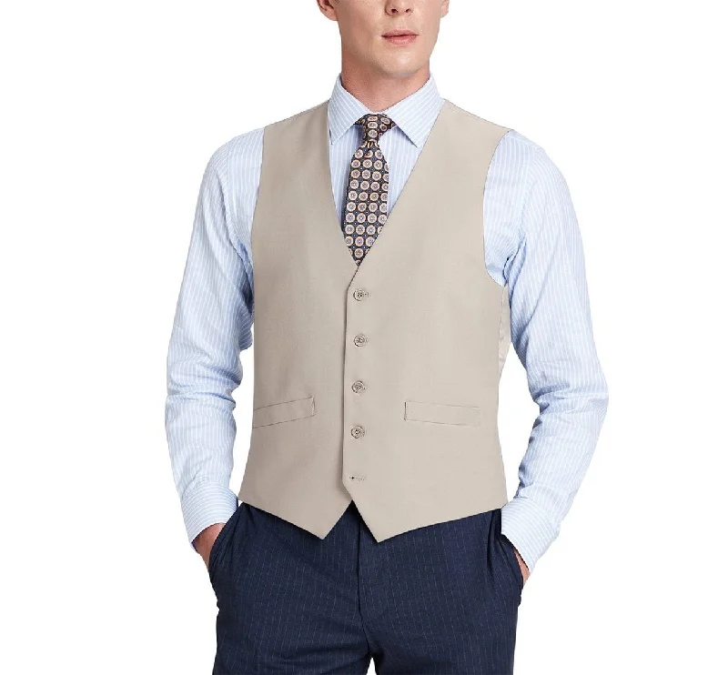 urban style vests for men -Alessandro Vitello by Renoir Beige Business Suit Vest Regular Fit Dress Suit Waistcoat 201-3