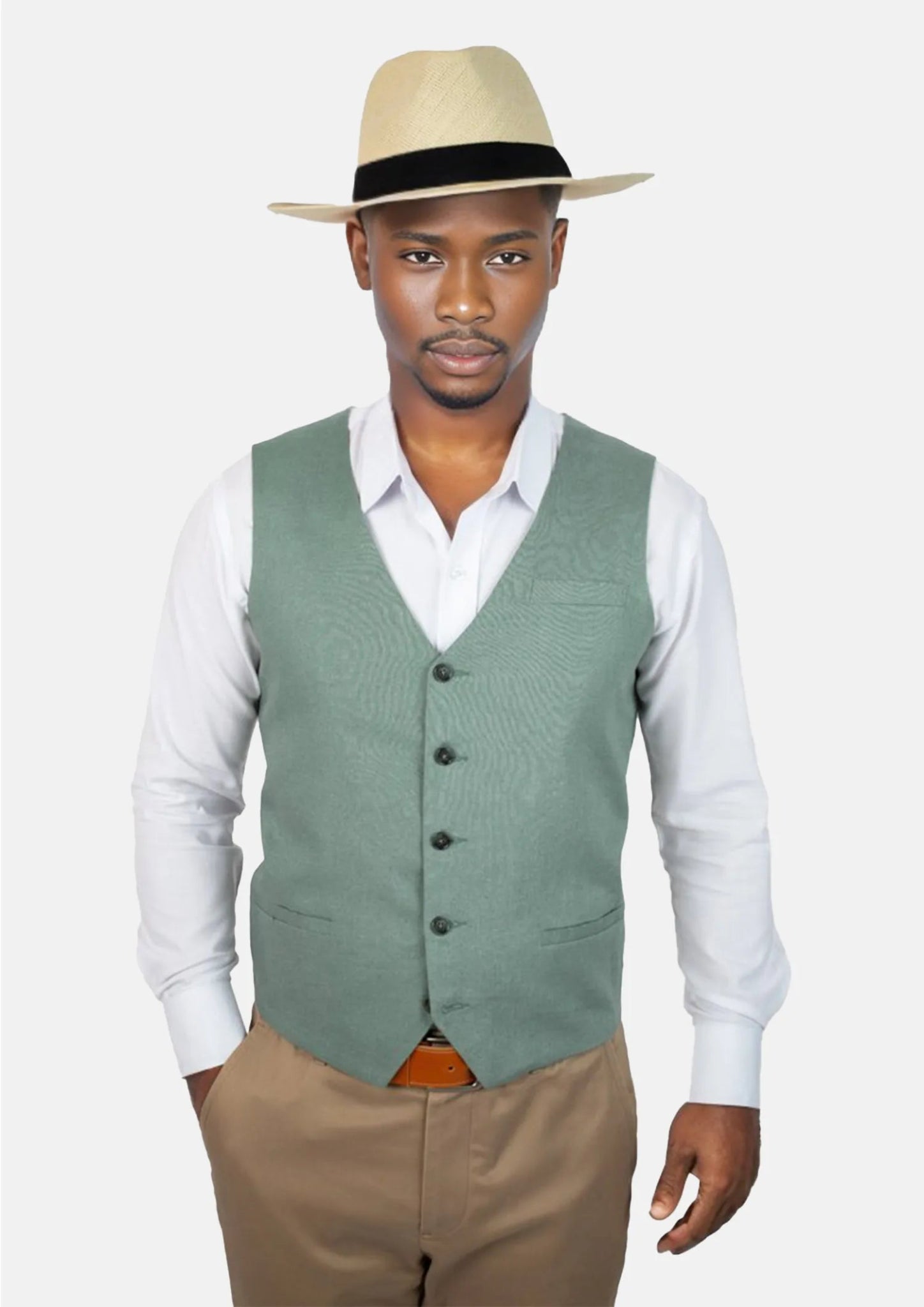 urban style vests for men -Jade Green Linen Vest