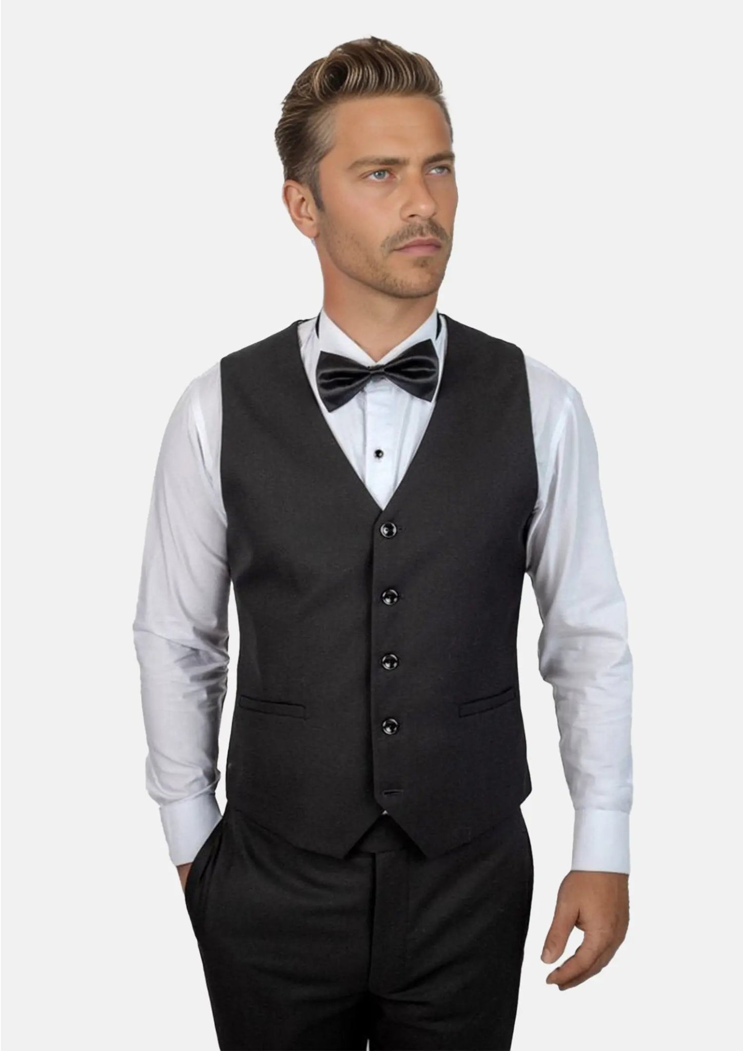 fitted waistcoats for men -Black Sharkskin Vest