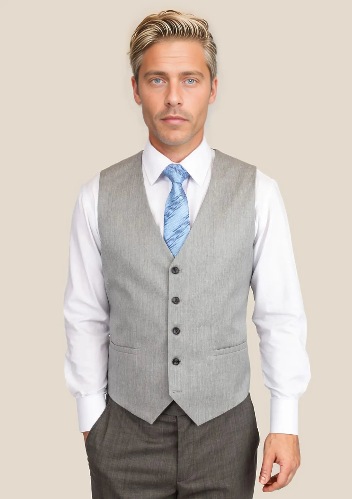 formal waistcoats for men -Glacier Grey Twill Vest