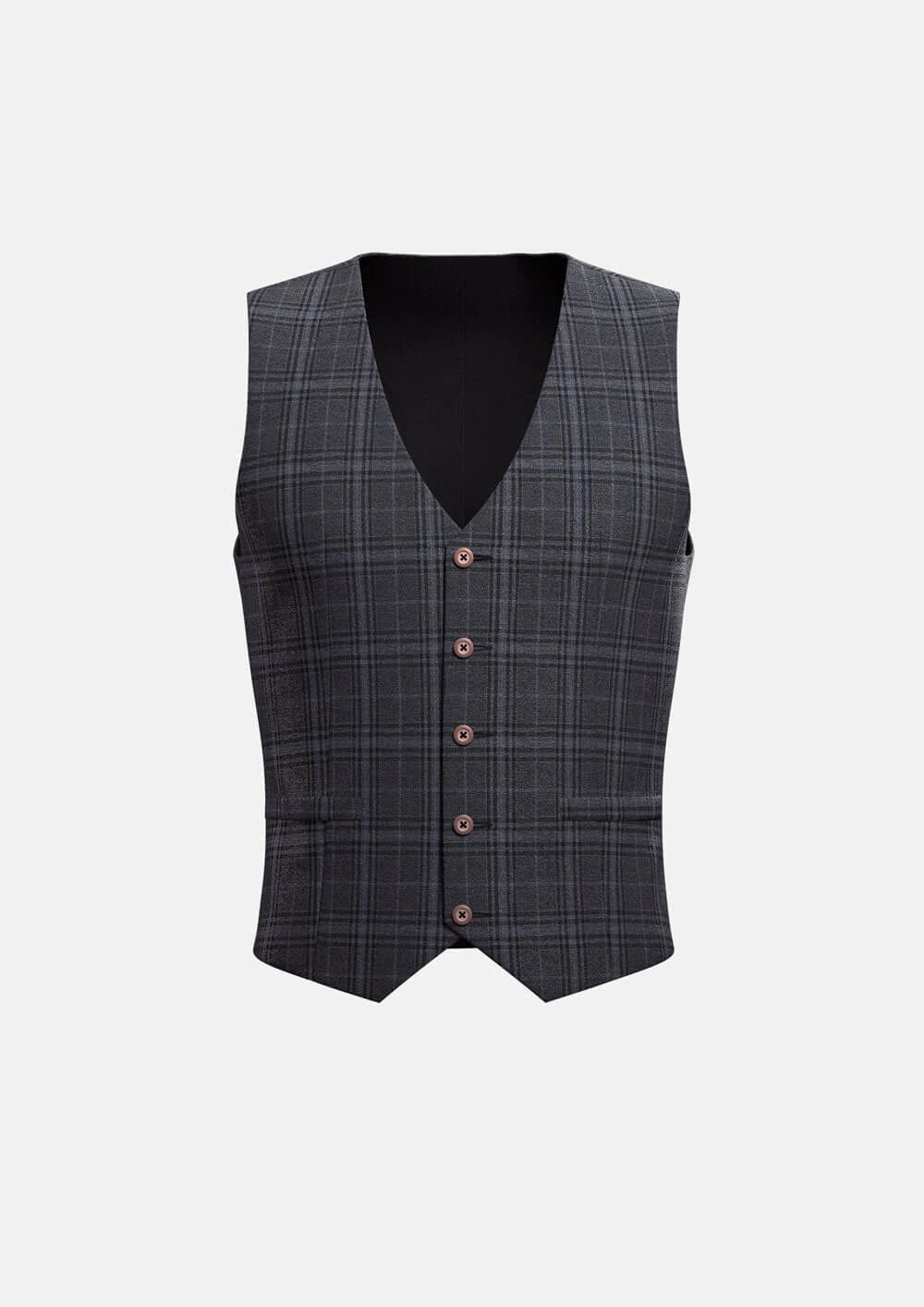 men's waistcoats for suits -Grey Two-Tone Plaid Vest