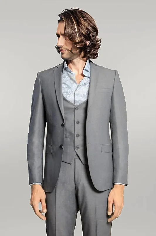 classic waistcoats for men -Grey Slim Fit Men's Suit with Vest | Wessi