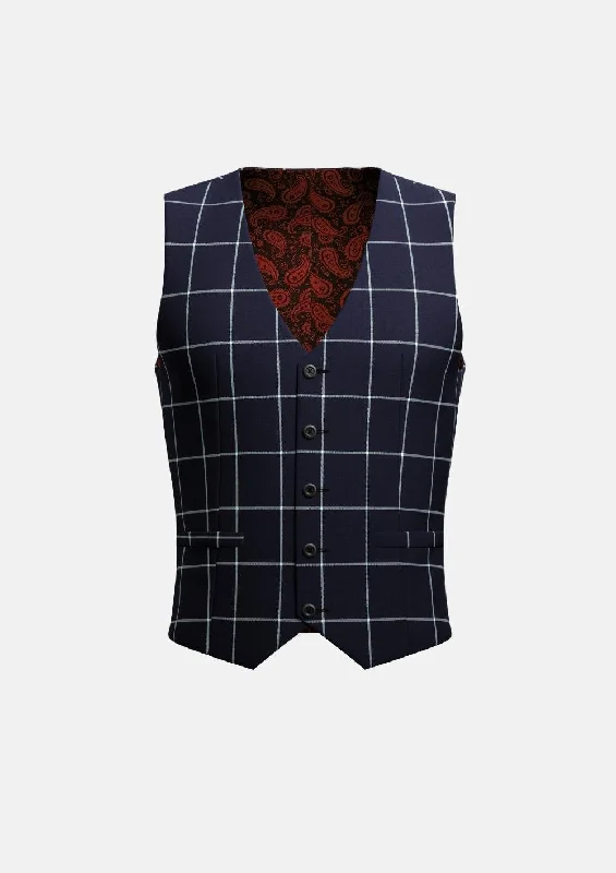 men's lightweight winter vests -Regal Navy Windowpane Vest