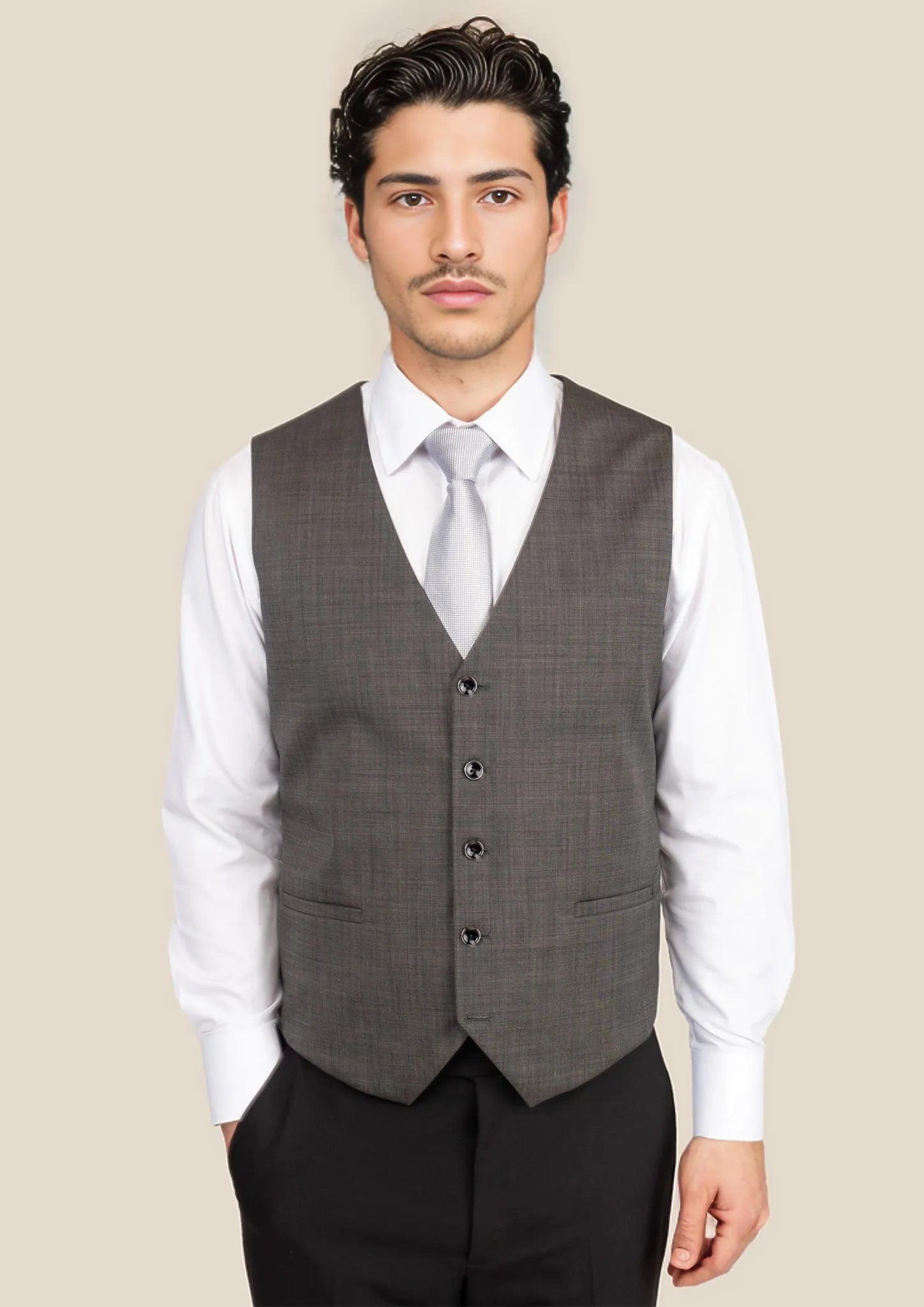 button-down vests for men -Carbon Grey Pindot Vest