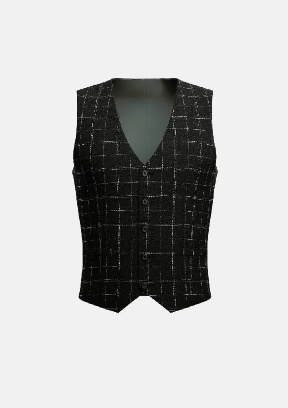 warm vests for men -Charcoal Flannel Windowpane Vest