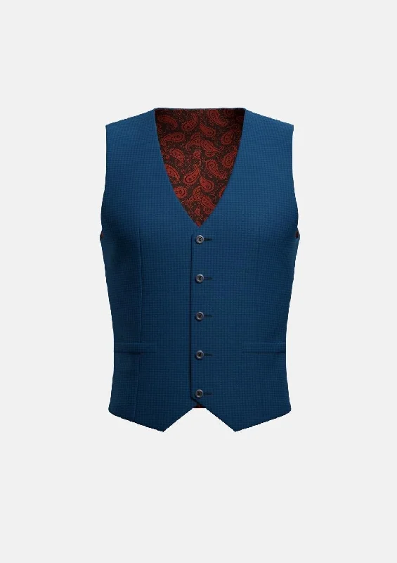 men's fleece-lined vests -Royal Blue Microcheck Vest