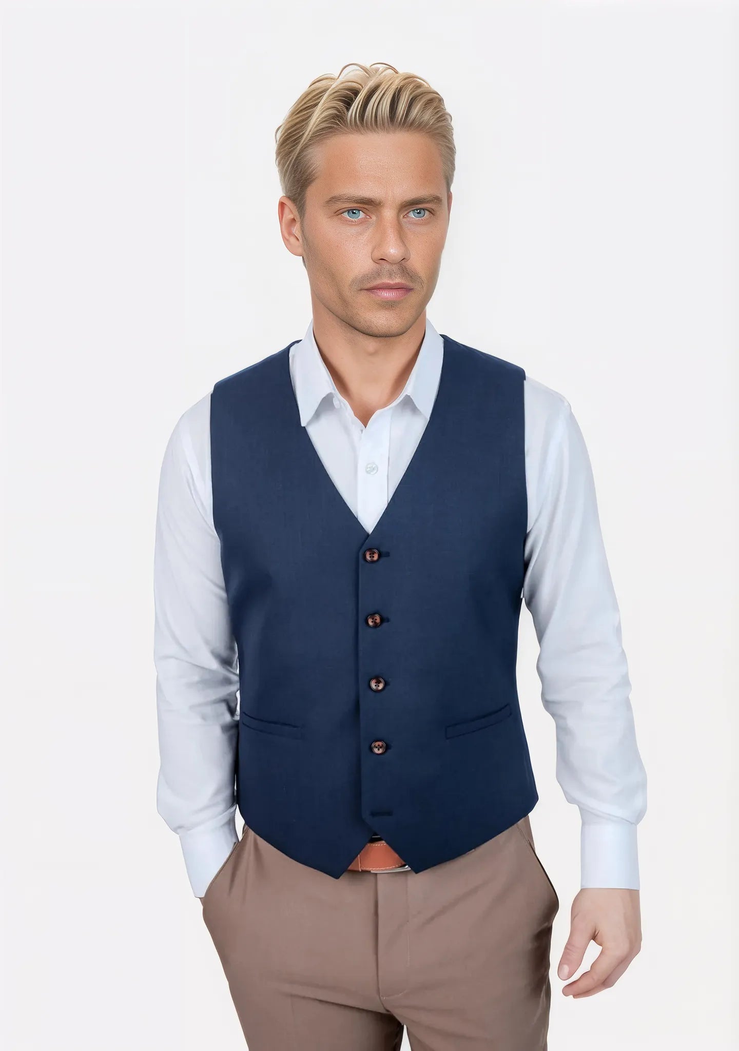 tailored waistcoats for formal occasions -Oxford Blue Sharkskin Vest