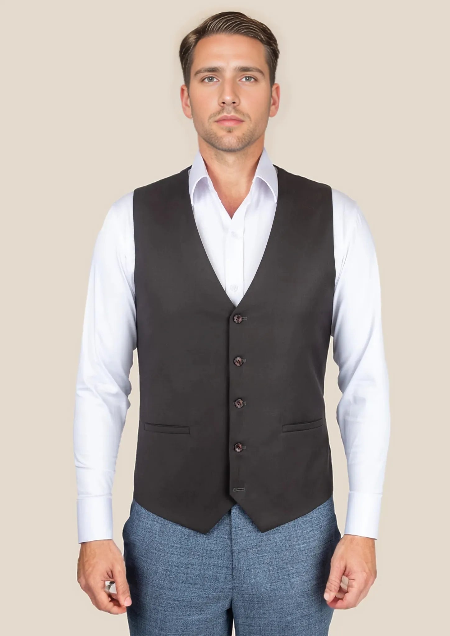 men's waistcoats for suits -Sable Brown Twill Vest