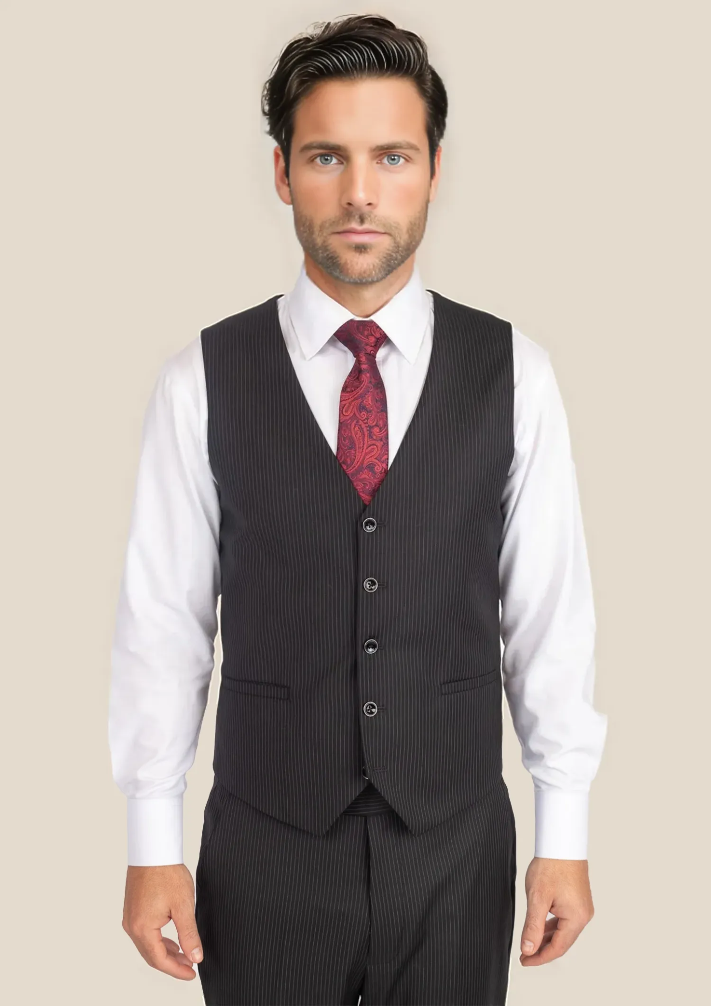 casual vests for men -Black Pinstripe Vest