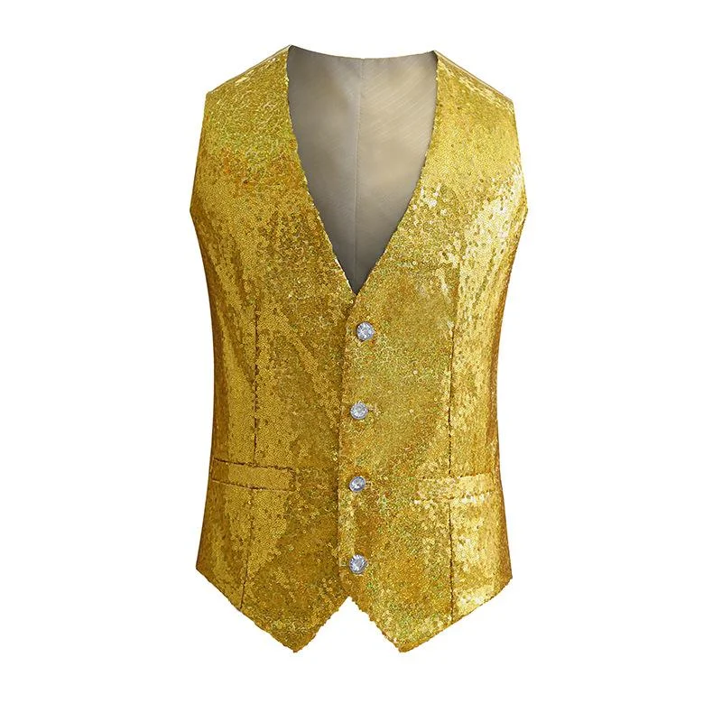 puffer vests for men -Men's Stylish Single-Breasted Gold Vest