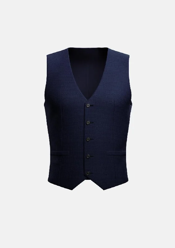 men's padded vests -Blue Microcheck Vest