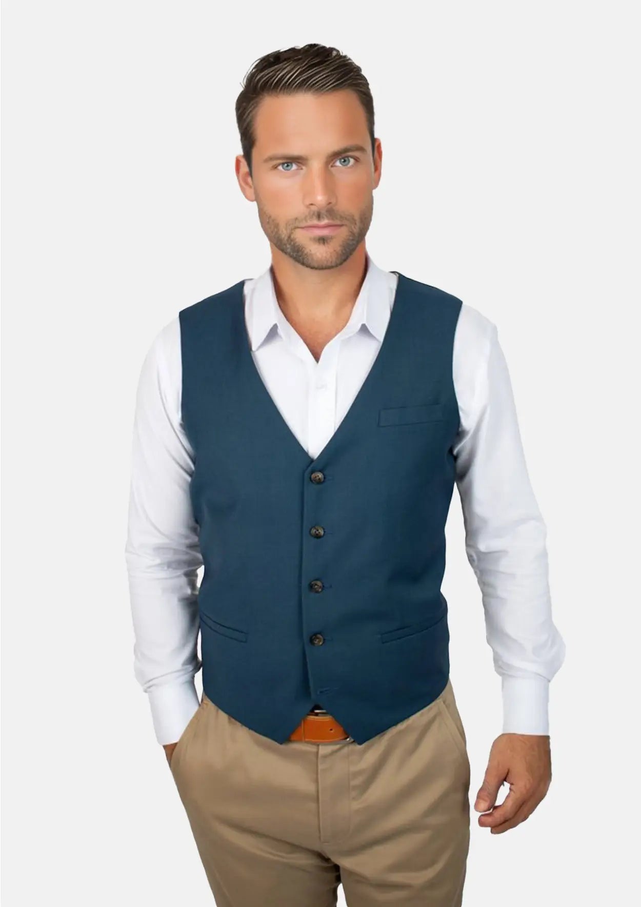 sleeveless jackets for men -Prussian Teal Twill Vest