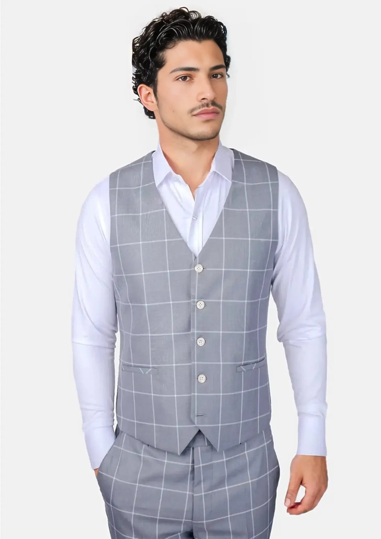 casual waistcoats for layering -Powder Grey Windowpane Vest