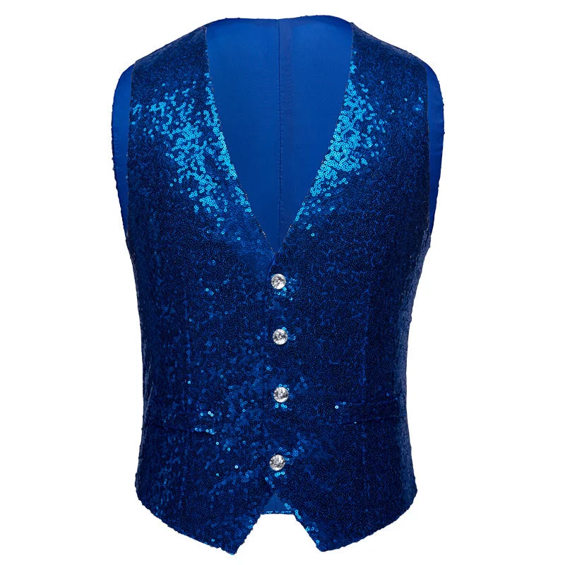 stylish wool waistcoats for men -Men's Sequin Fashion Vest Blue