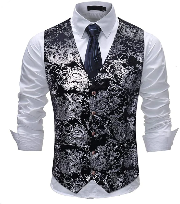 outdoor activity vests for men -Men's Metallic Printed Gray Vest